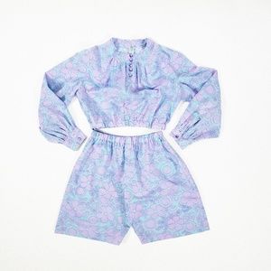 70's coord set long sleeve reworked upcycled floral shorts
